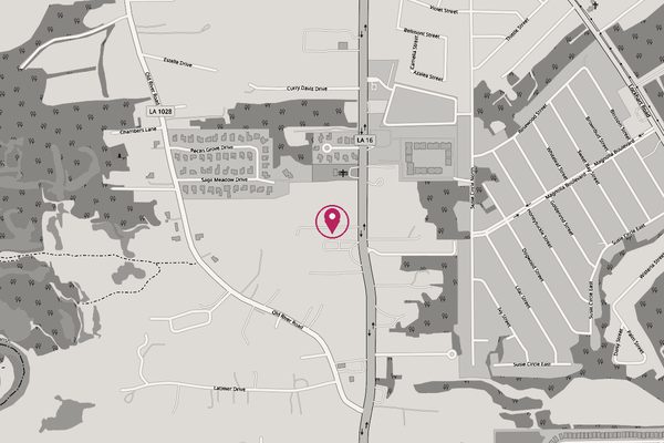 Map of LA-16 in Denham Springs with a pin on Melly's Clip-N-Dip